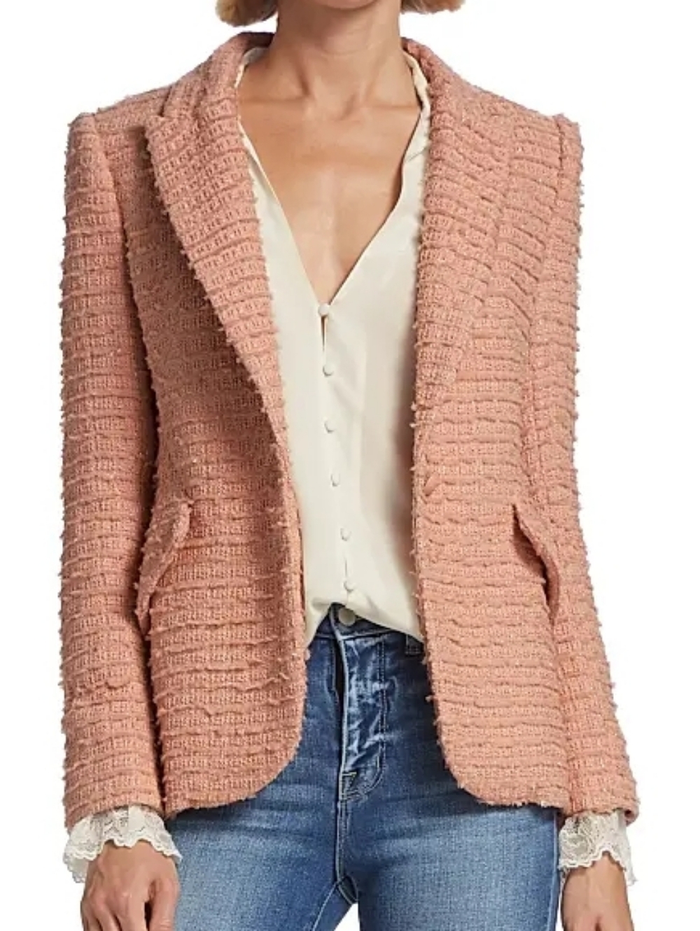 L'AGENCE 'Chamberlain' Textured Metallic Tweed Blazer, Dusty Pink